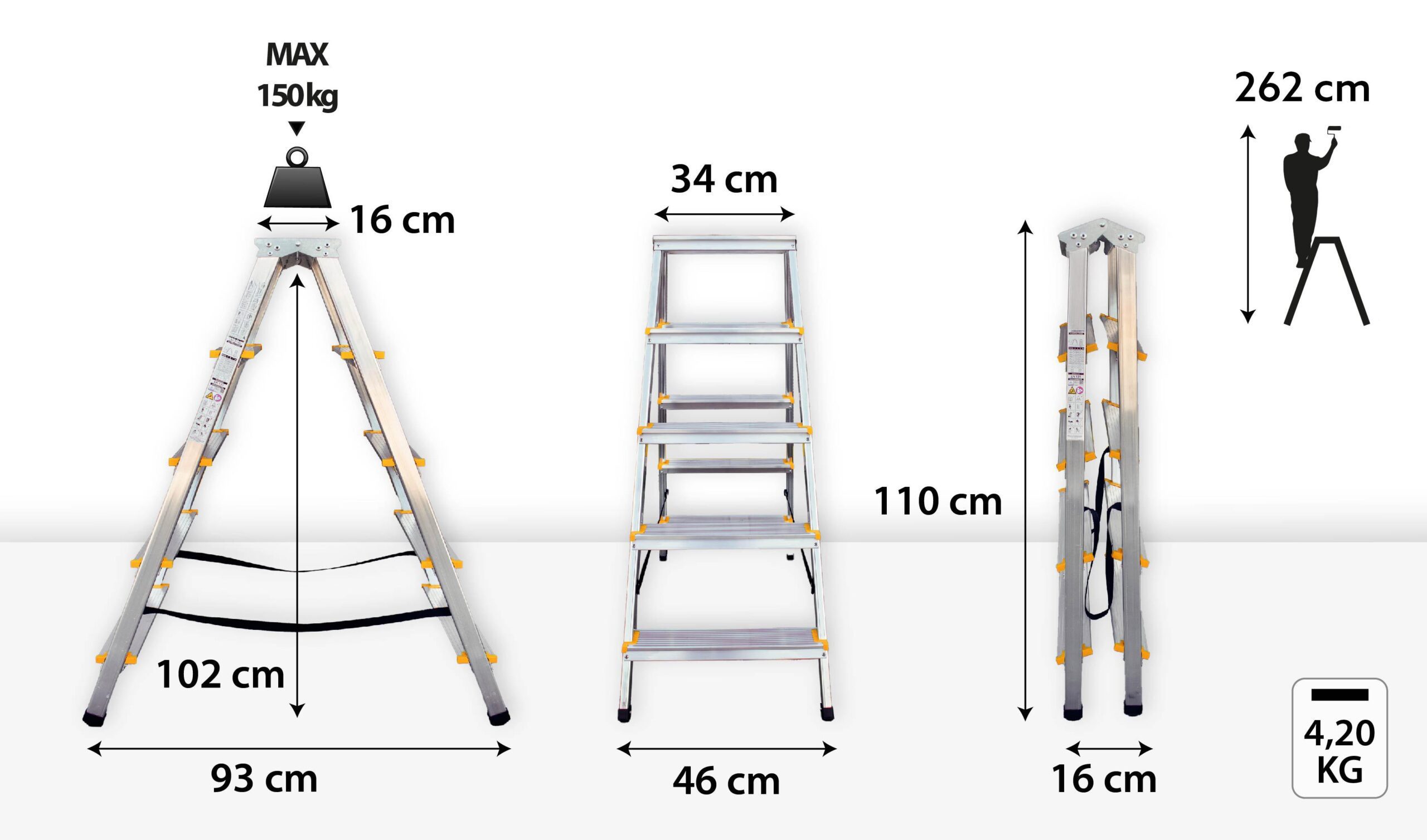 Schůdky Al 2x5 PROFI oboustranné - Obrázek 2