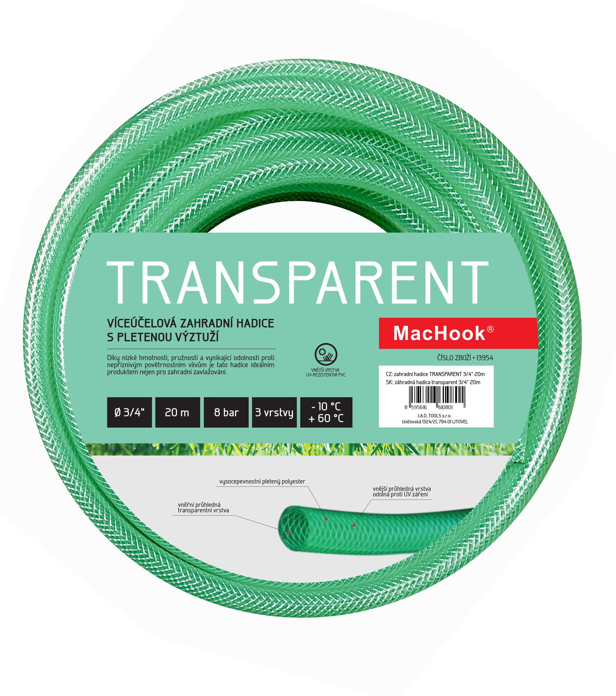 Zahradní hadice TRANSPARENT 3/4 20 m zelená