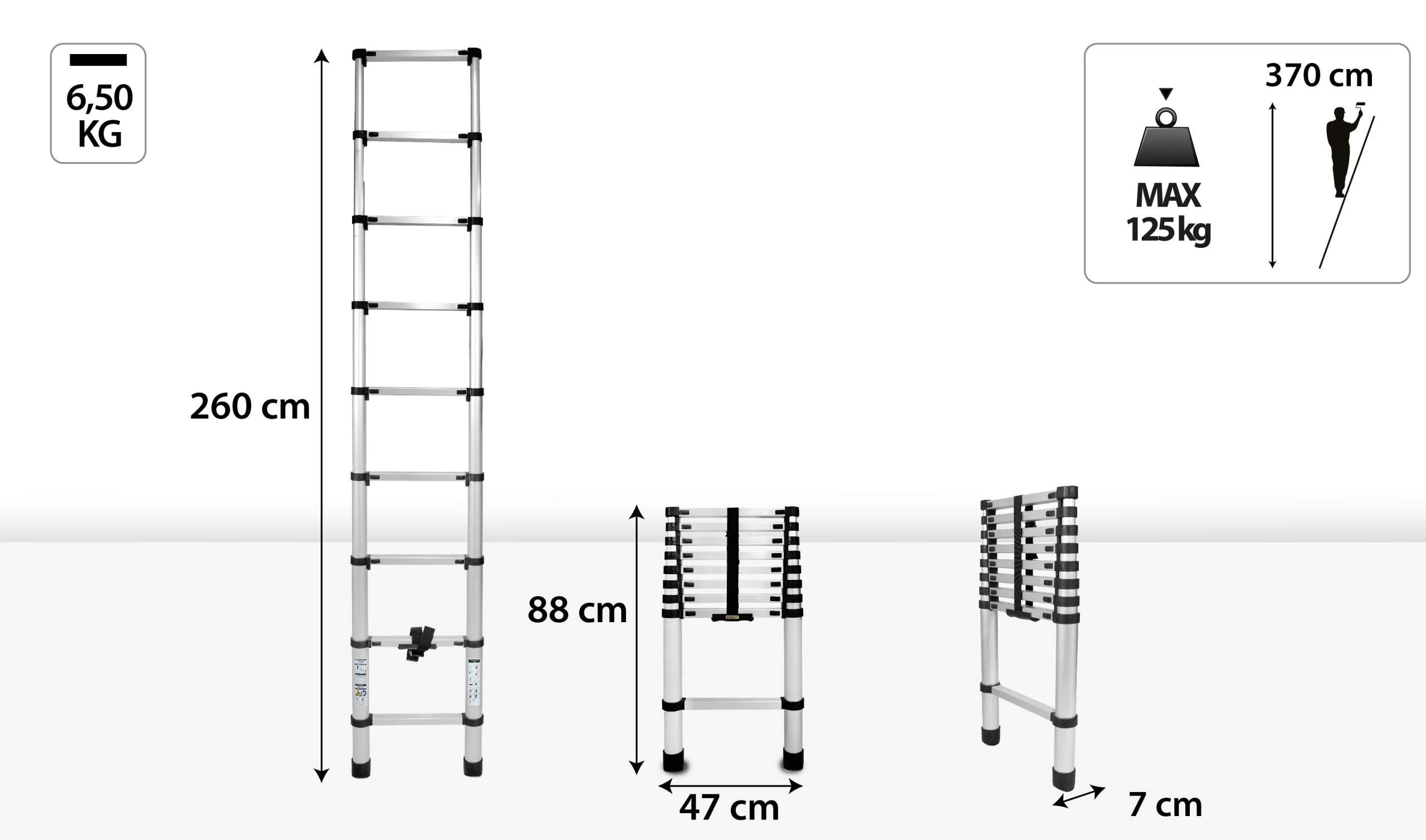 Žebřík teleskopický STEEL 1x9 HOME 2,6m - Obrázek 3